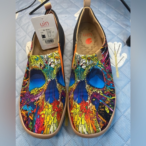 UIN Women’s Slip On Sneaker Casual Loafers Art Painted Walking Shoes - Picture 5 of 6